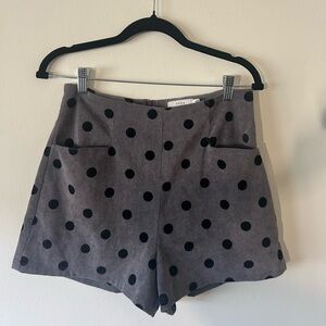 Lush Gray and Black Polka Dot High Waist Shorts